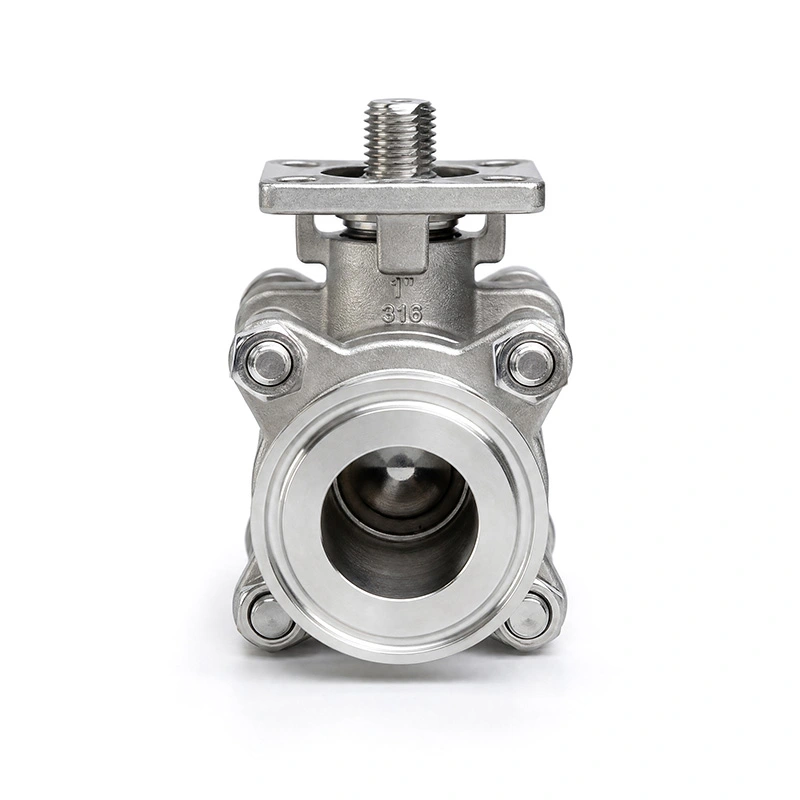 3PC บอลวาล์ว Tri-clamp ที่ห่อหุ้มอย่างเต็มที่พร้อมแผ่นยึด ISO 5211